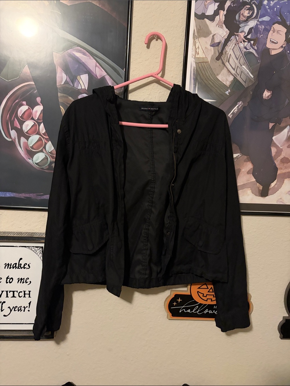 Brandy Melville Black Hooded Utility Jacket